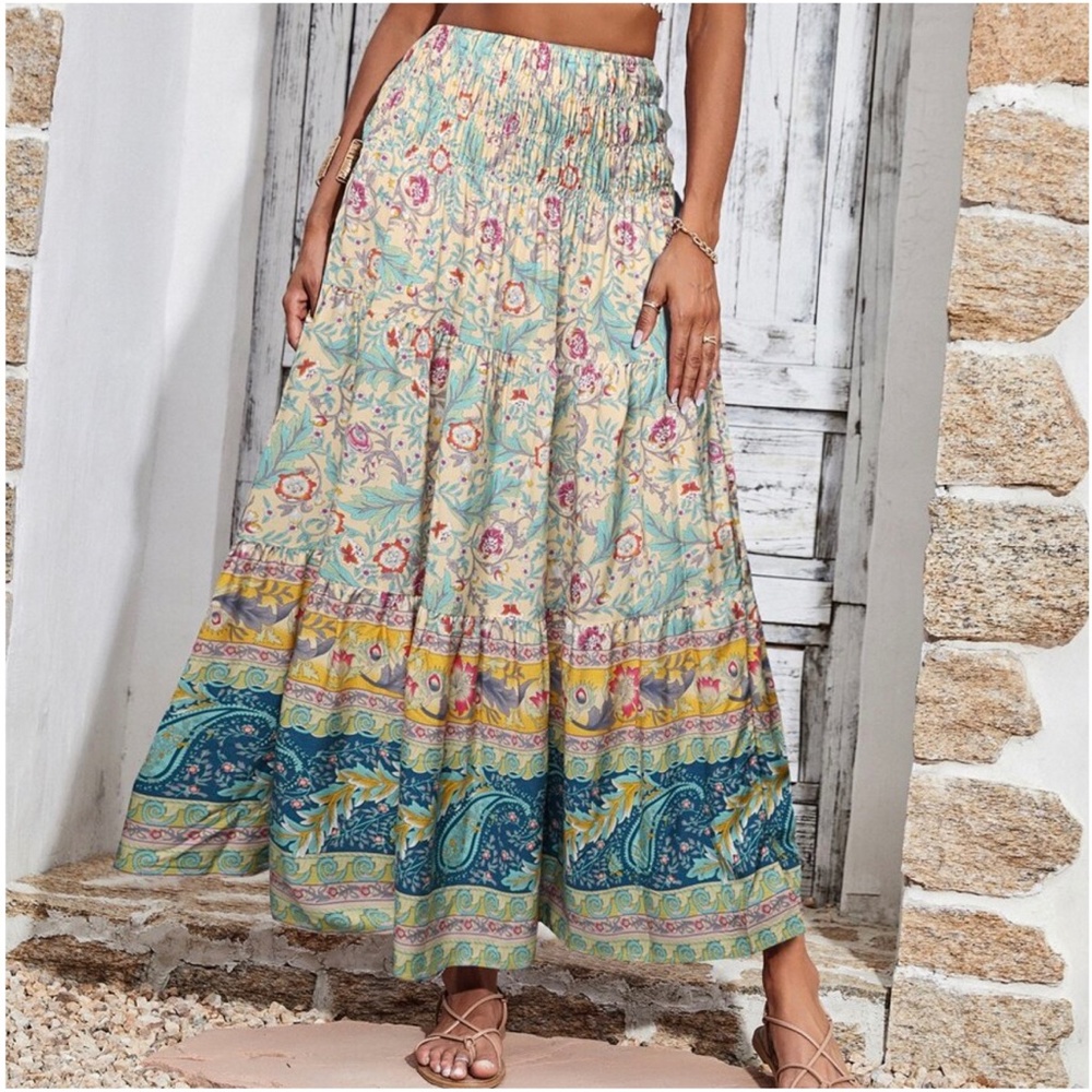Boho Paisley Print Cottagecore Maxi Skirt - Picture 1 of 10